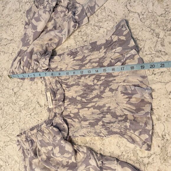 Mustard Seed Boho Floral Angel Wing Blouse Top Small Cropped Stretch - Picture 11 of 13